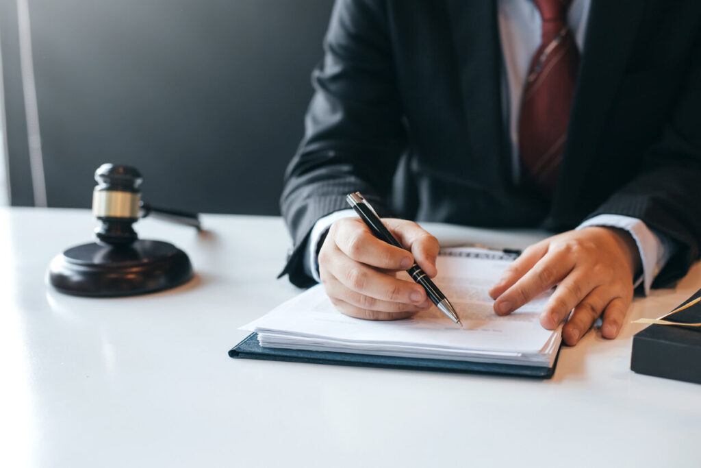 Lawyer working in table