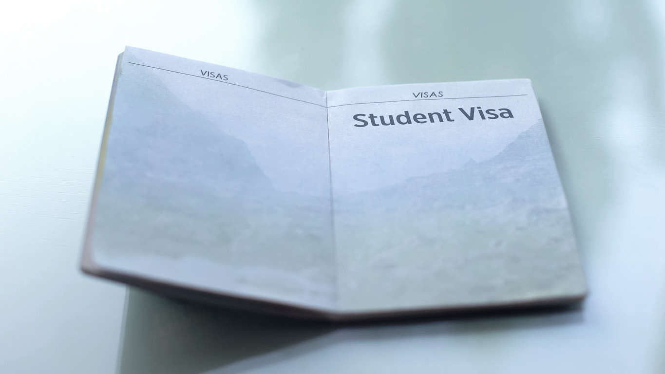 The image shows an open visa document labeled "Student Visa."